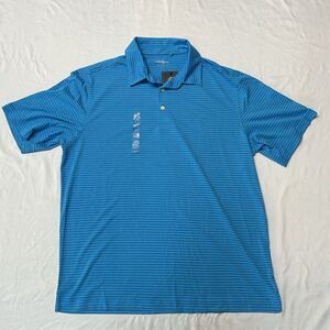 Walter Hagen Essentials Classic Stripe Polo Shirt Men's Large Blue Golf
